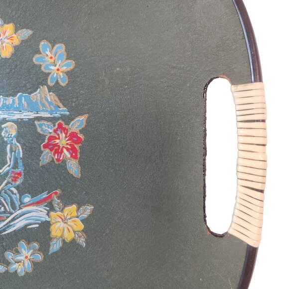 Hawaii 50th State Vintage Serving Tray Aloha D Large Green Tilso Fiberglass - Picture 5 of 10